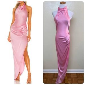 Amanda Uprichard X Revolve Samba Silk Satin Gown Small Flamingo Pink